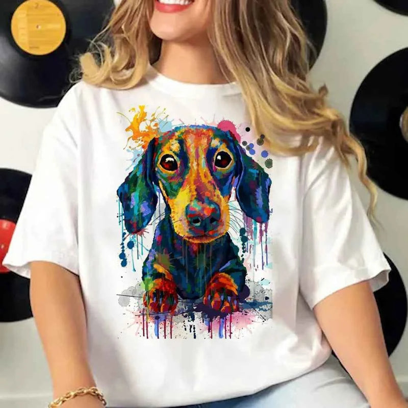 Dachshund t shirt women active wear summer funny Tee girl comic 2000s funny clothing
