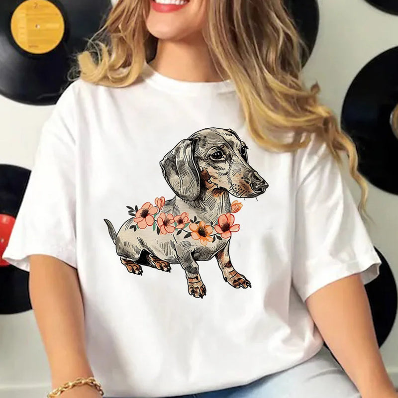 Dachshund t shirt women active wear summer funny Tee girl comic 2000s funny clothing