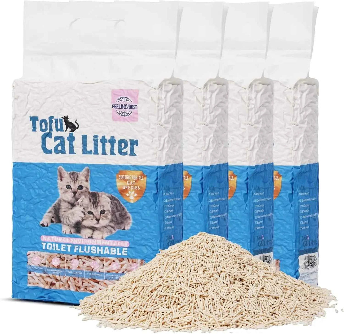 Natural Tofu Cat Litter 22.4LB Fast Clumping Dust-Free Flushable Ultra Absorbent Water Soluble