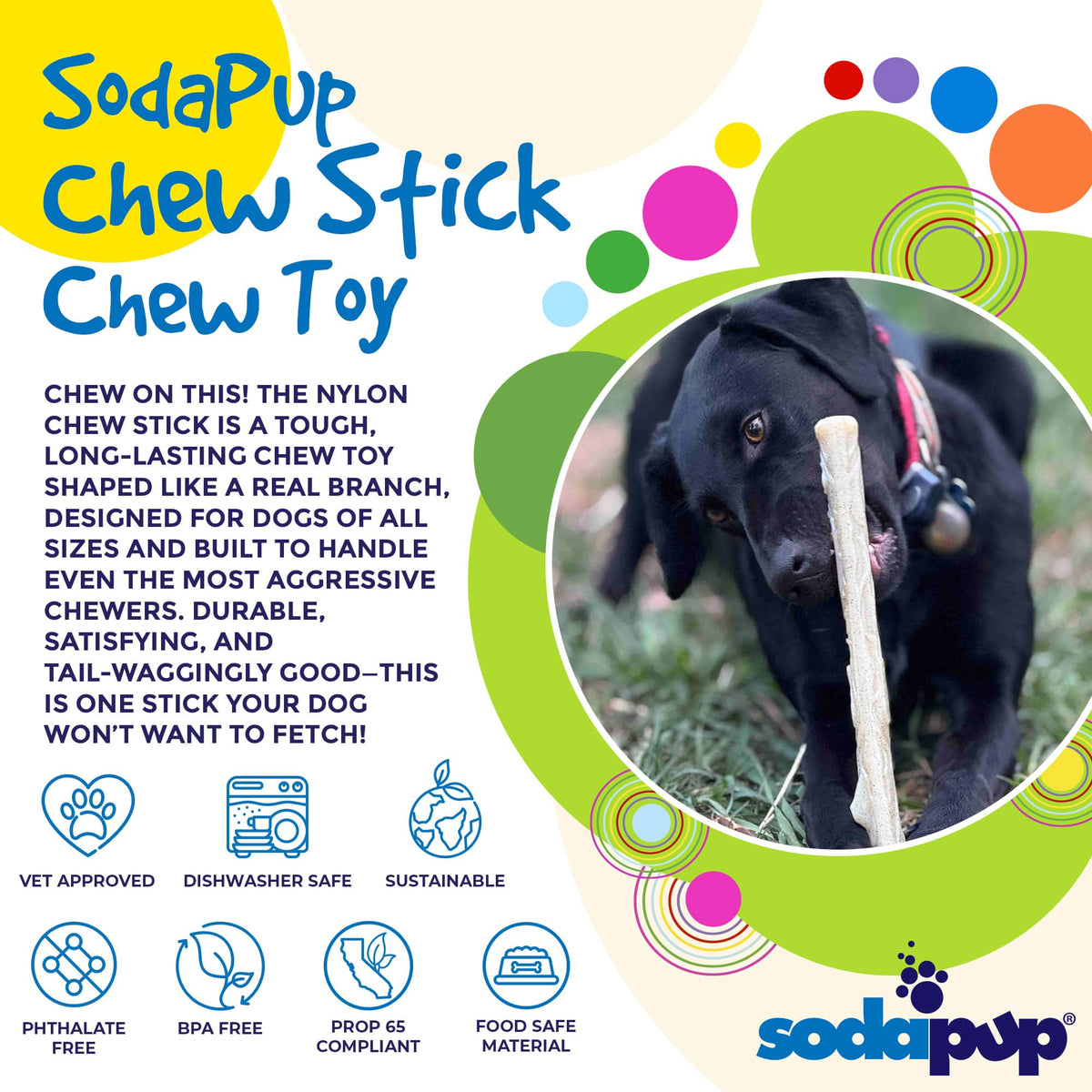 Durable Nylon Glow in the Dark Chew Stick for Power Chewers | USA Made | SodaPup