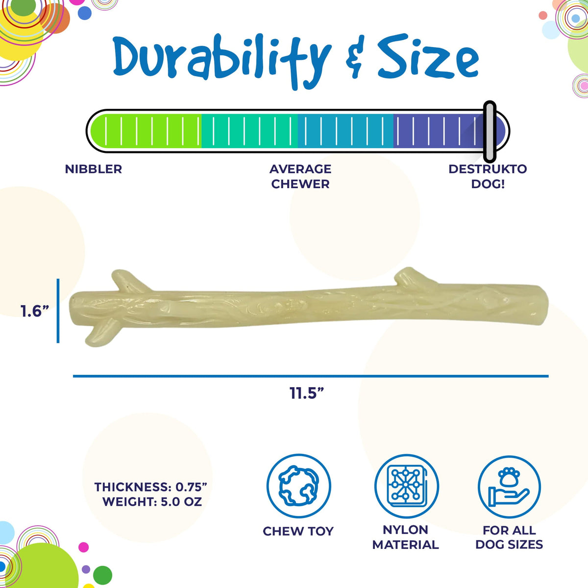 Durable Nylon Glow in the Dark Chew Stick for Power Chewers | USA Made | SodaPup