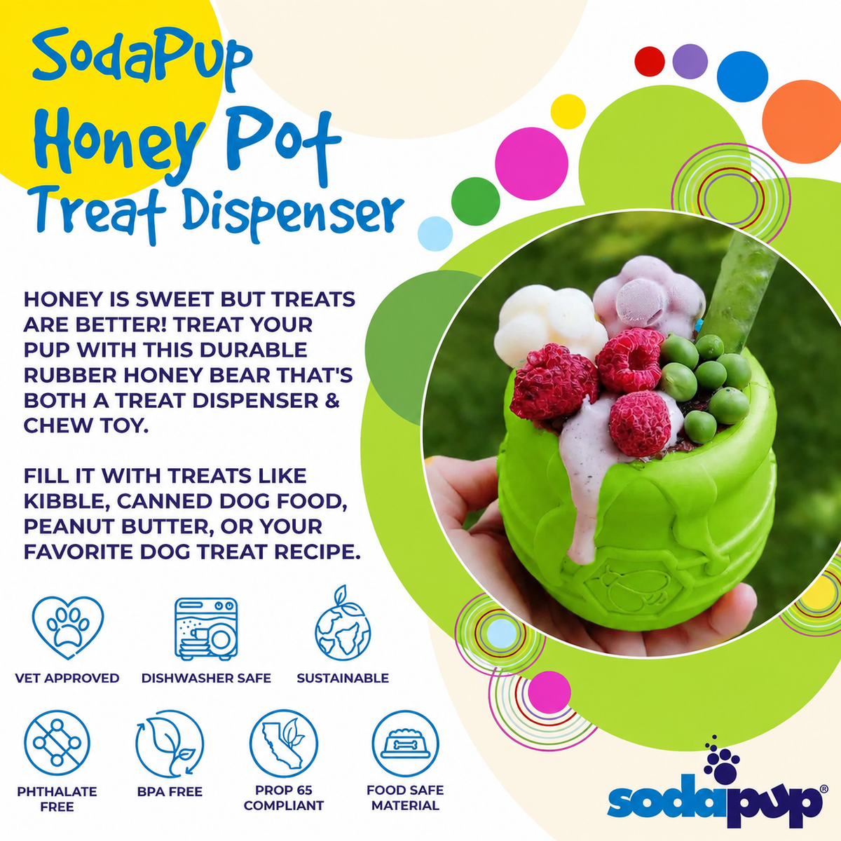 Honey Pot Dog eCup Treat Dispenser | Durable PUP-X Rubber Enrichment Toy | USA Made - Limited Edition Apple Green