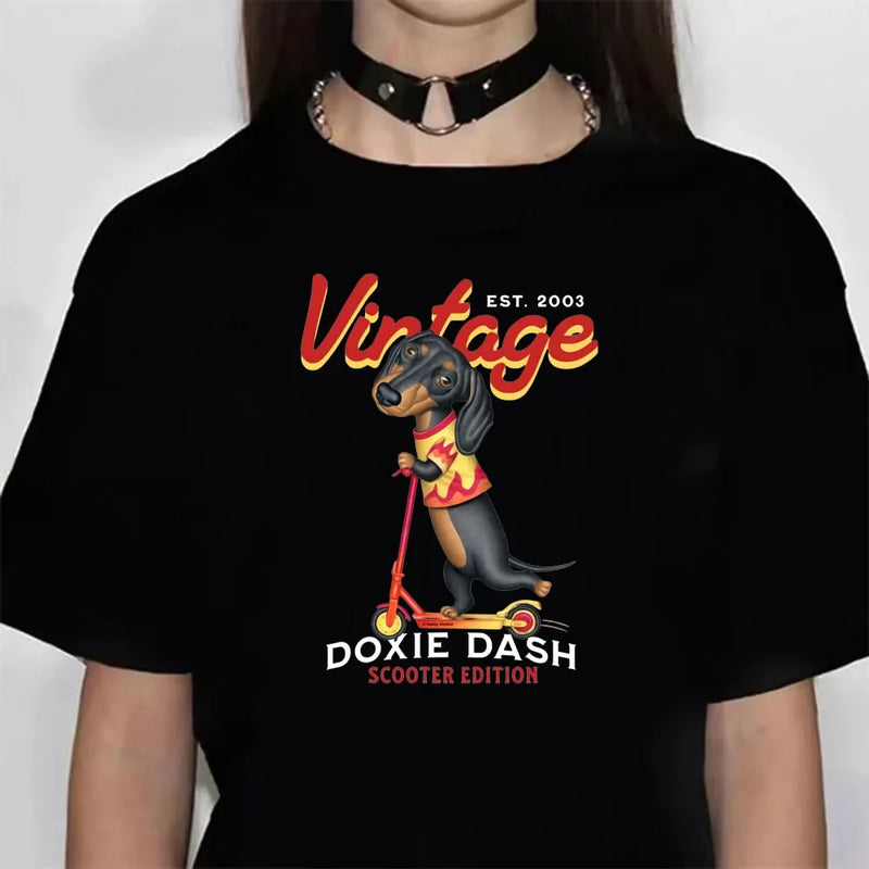 Dachshund t shirt women active wear summer funny Tee girl comic 2000s funny clothing
