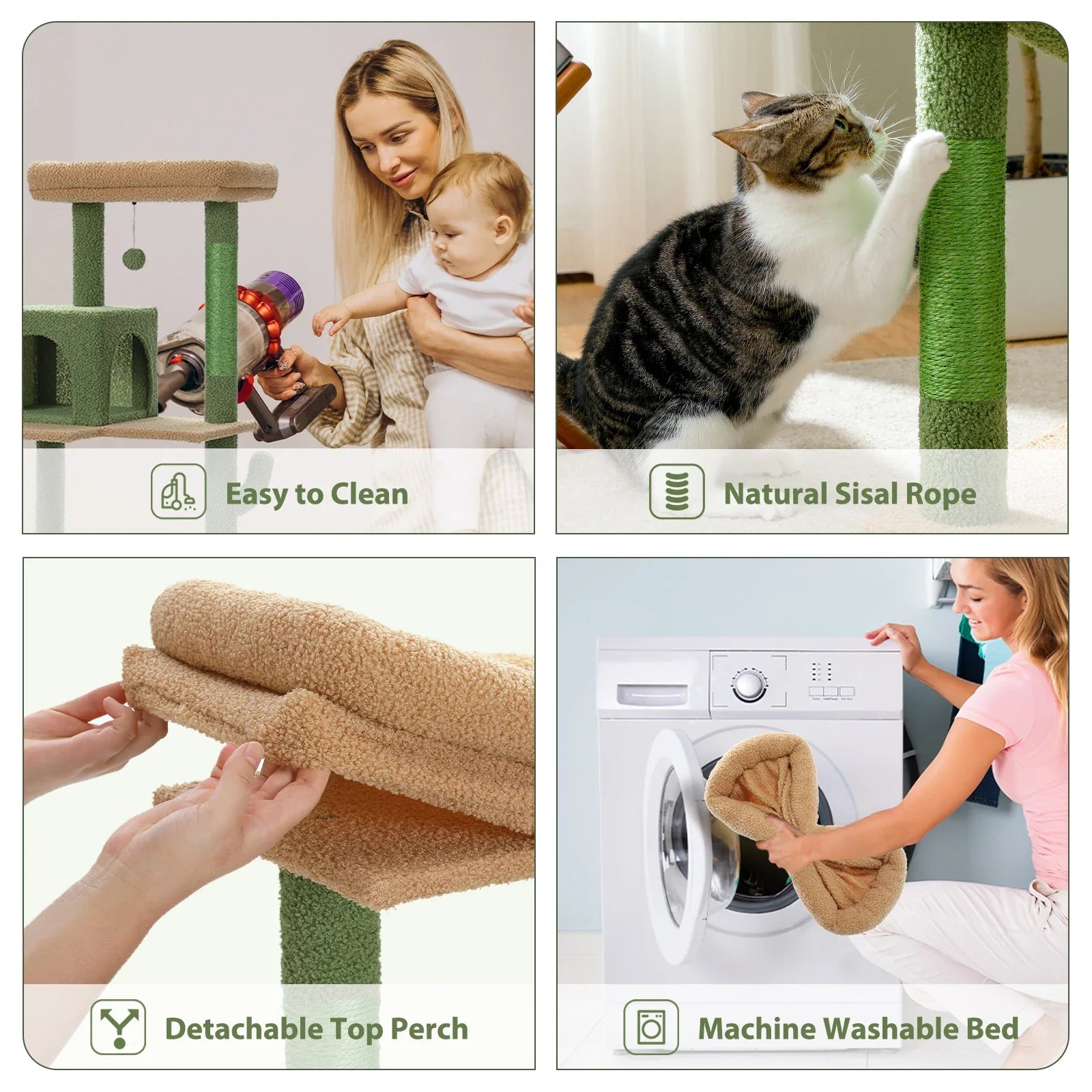PAWZ Road Cactus Cat Tree Tower for Large Cats - Green 56"