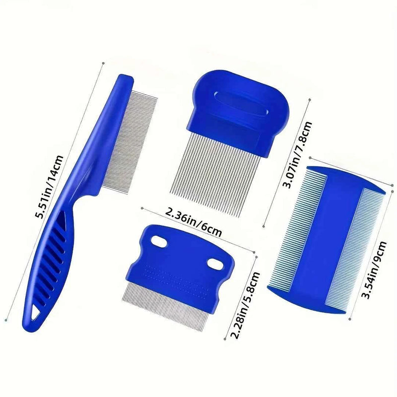 Pack of 4 Stainless Steel Flea and Lice Combs for Dogs and Cats