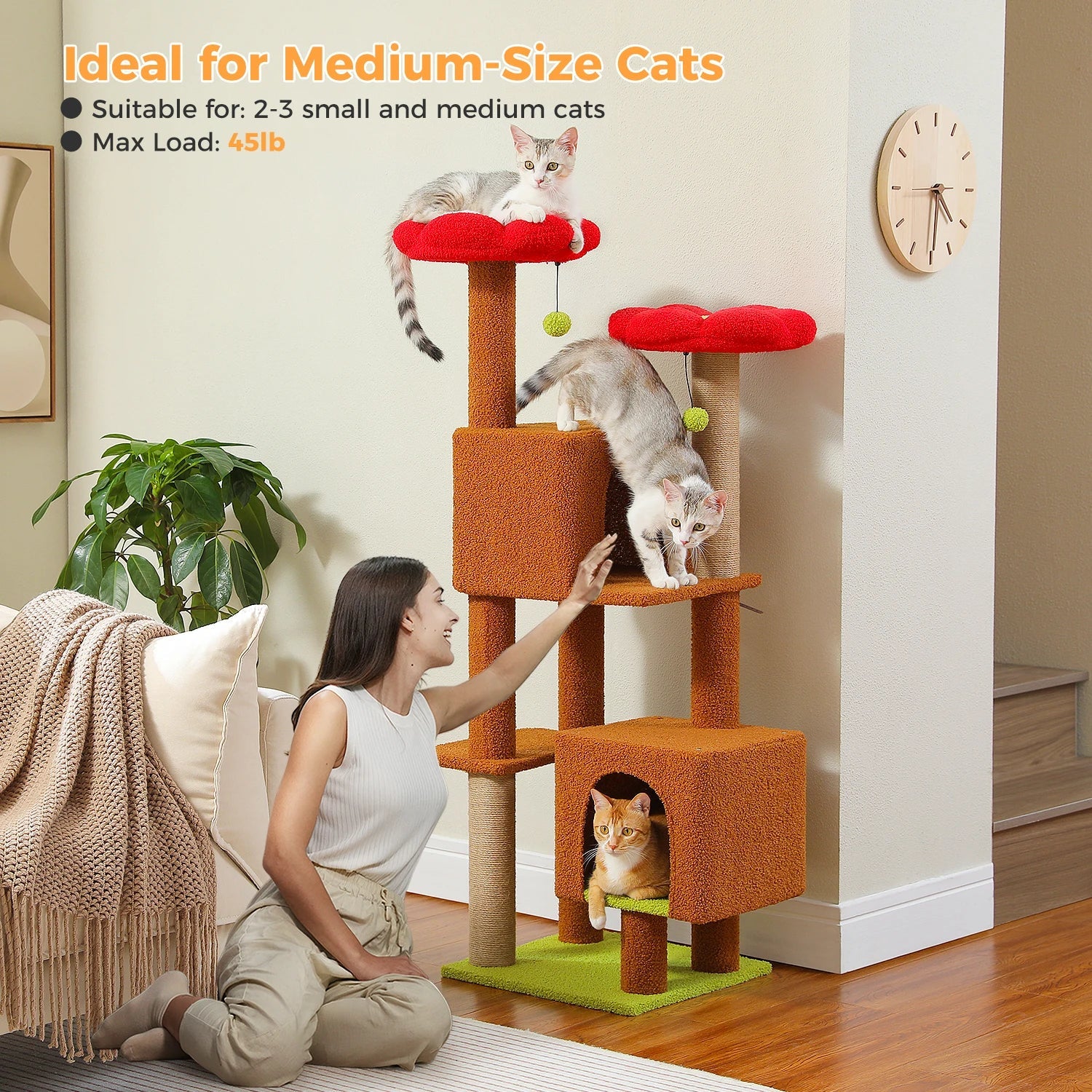 PAWZ Road Cactus Cat Tree - 133cm Tower with 2 Condos & Perches