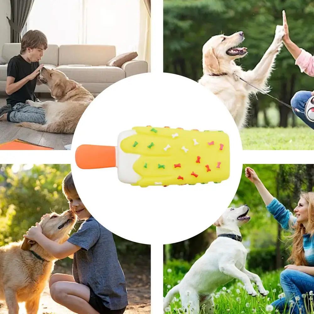 Dog Squeak Chew Toy - Plush Donut Burger Ice Cream Style