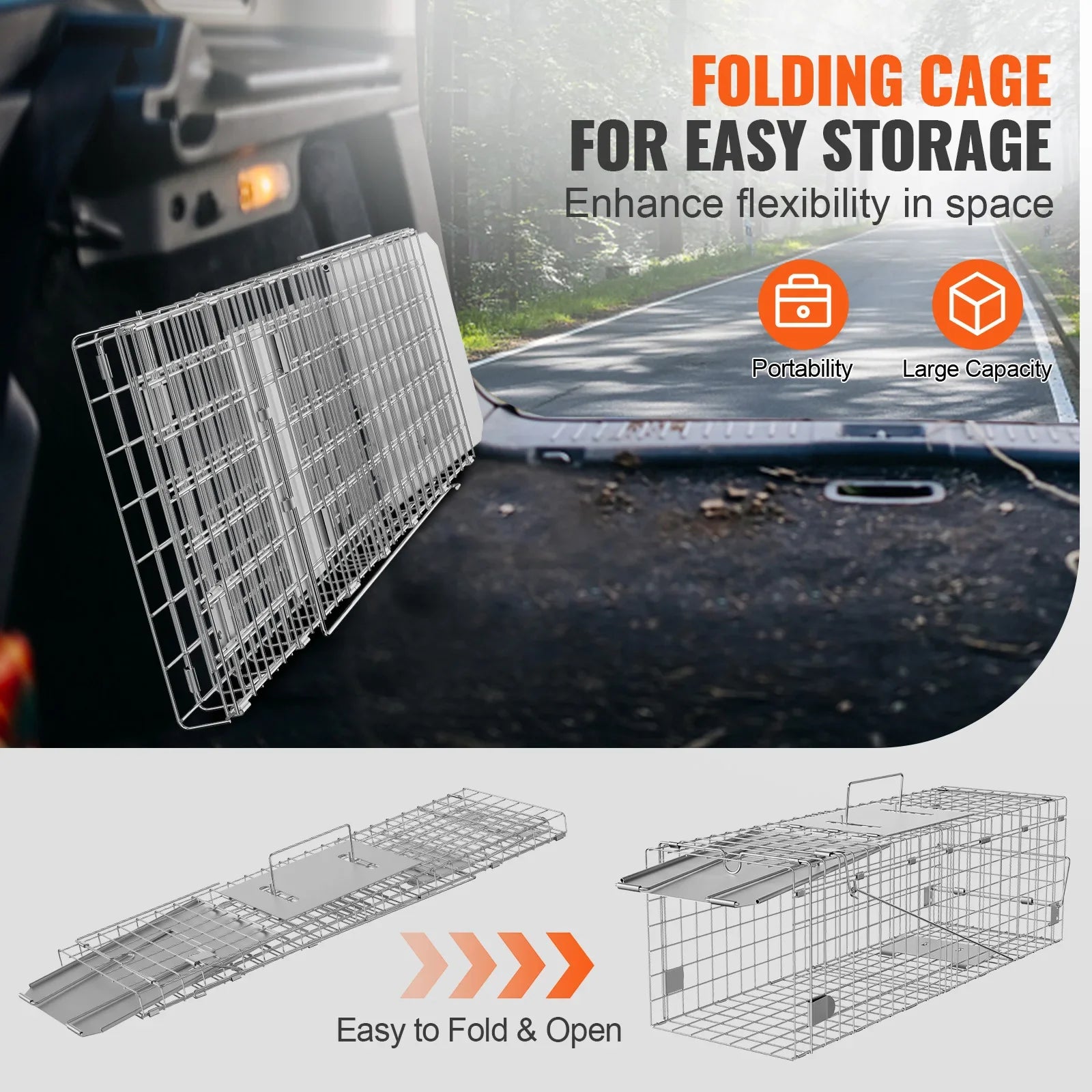 SucceBuy Live Animal Cage Trap - 24x8x8" Folding Humane Trap