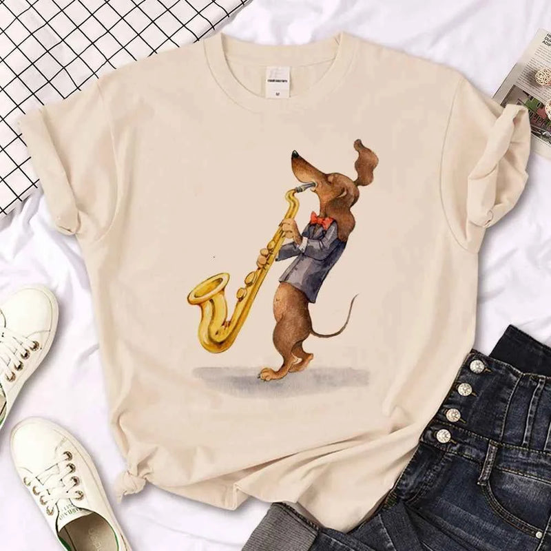 Dachshund t shirt women comic funny designer Tee girl streetwear comic clothes