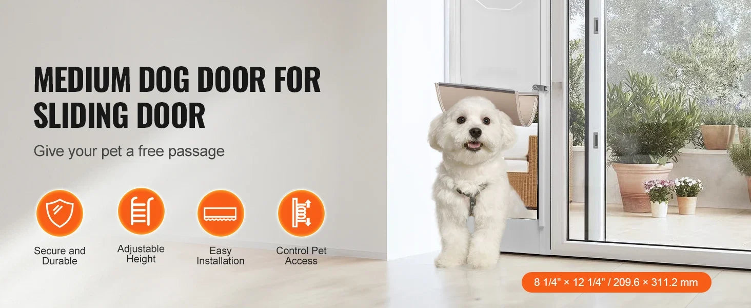 SucceBuy Sliding Glass Pet Door - Adjustable 76-81" Aluminum Frame