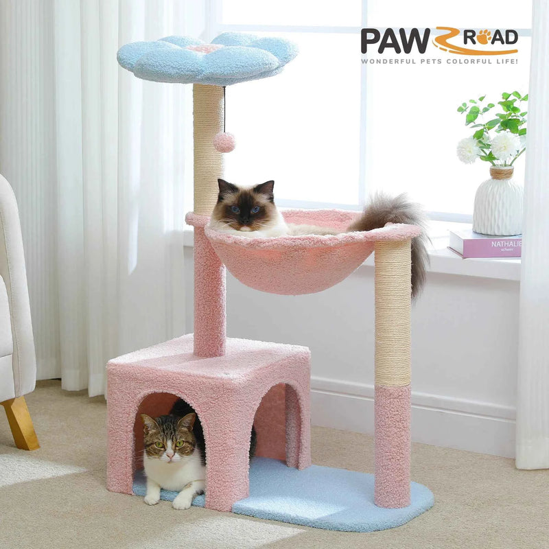 Petepela Flower Cat Tree - 89cm Tower with Hammock & Condo
