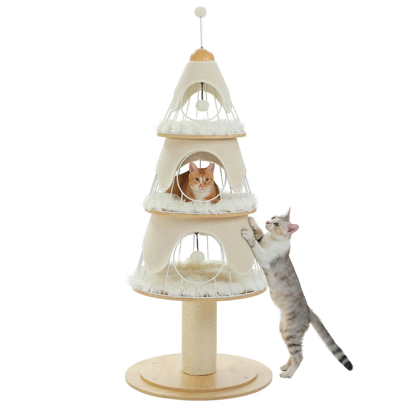 PAWZ Road Christmas Cat Tree Tower - 3 Condos Green/White 135cm
