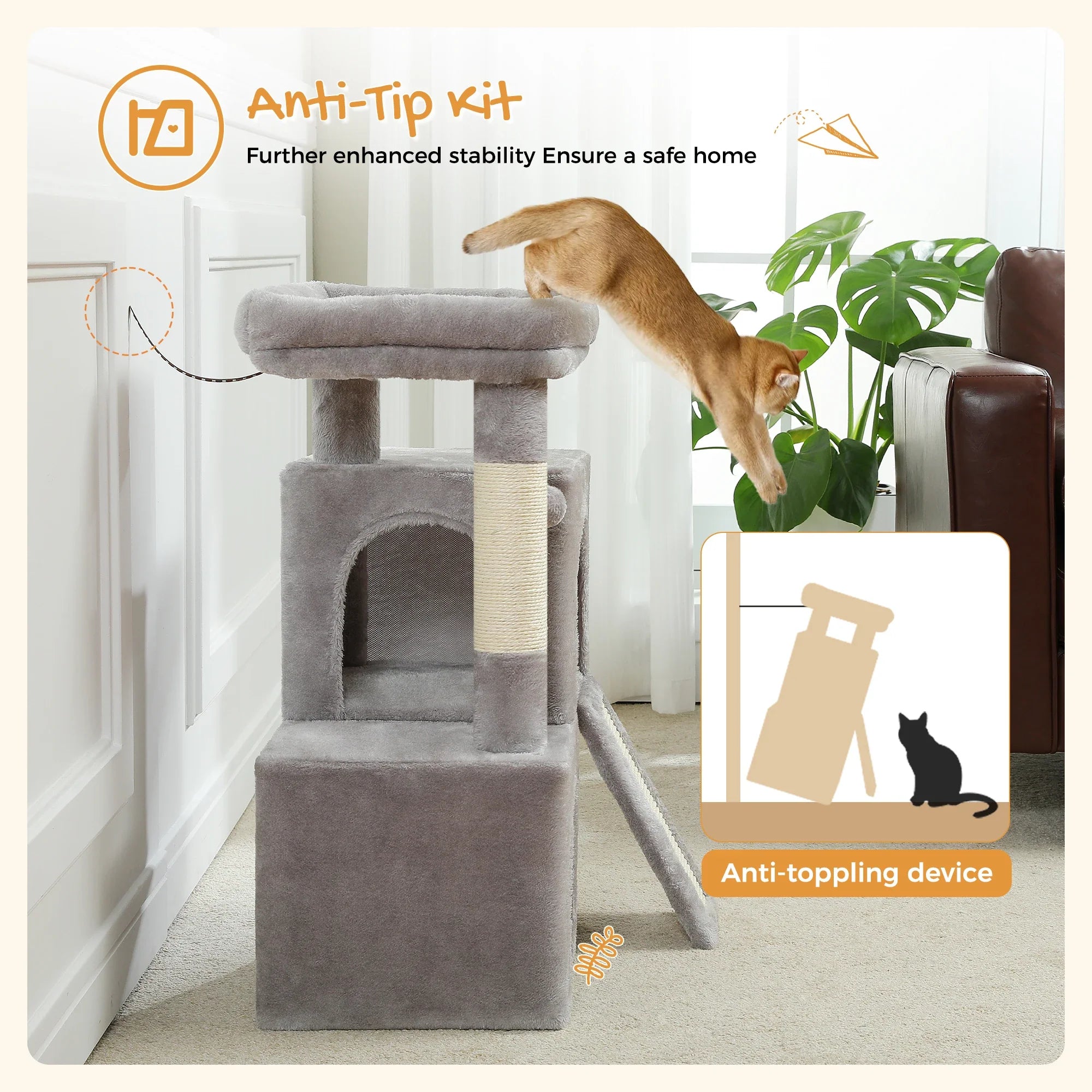 Pequlti Multi-Level Cat Tree Tower with Condo and Hammock