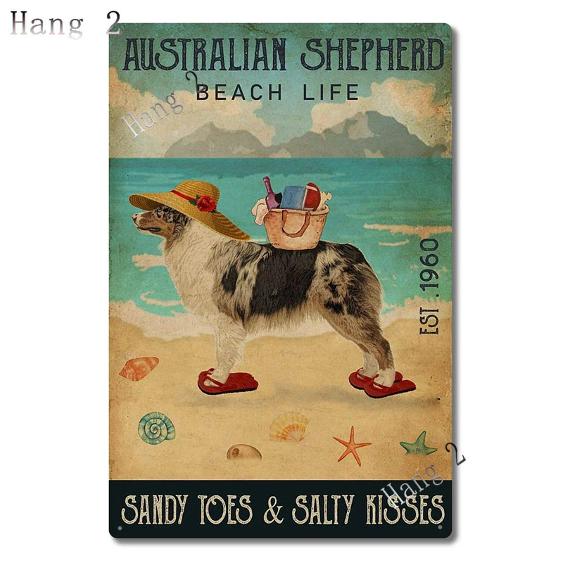 Aussie Metal Tin Sign Wall Decor Australian Shepherd Dog Bath Soap Poster Hanging Plaque Aluminum Signage Posters 8x12 Inch