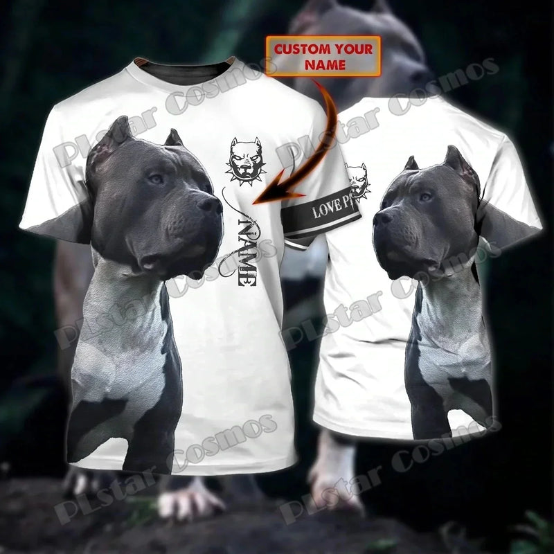 Personalized With Name Dog Pitbull 3D All Over Printed Men's T-Shirt Summer Casual Unisex Tee shirt Gift For Dog Lovers TTD22