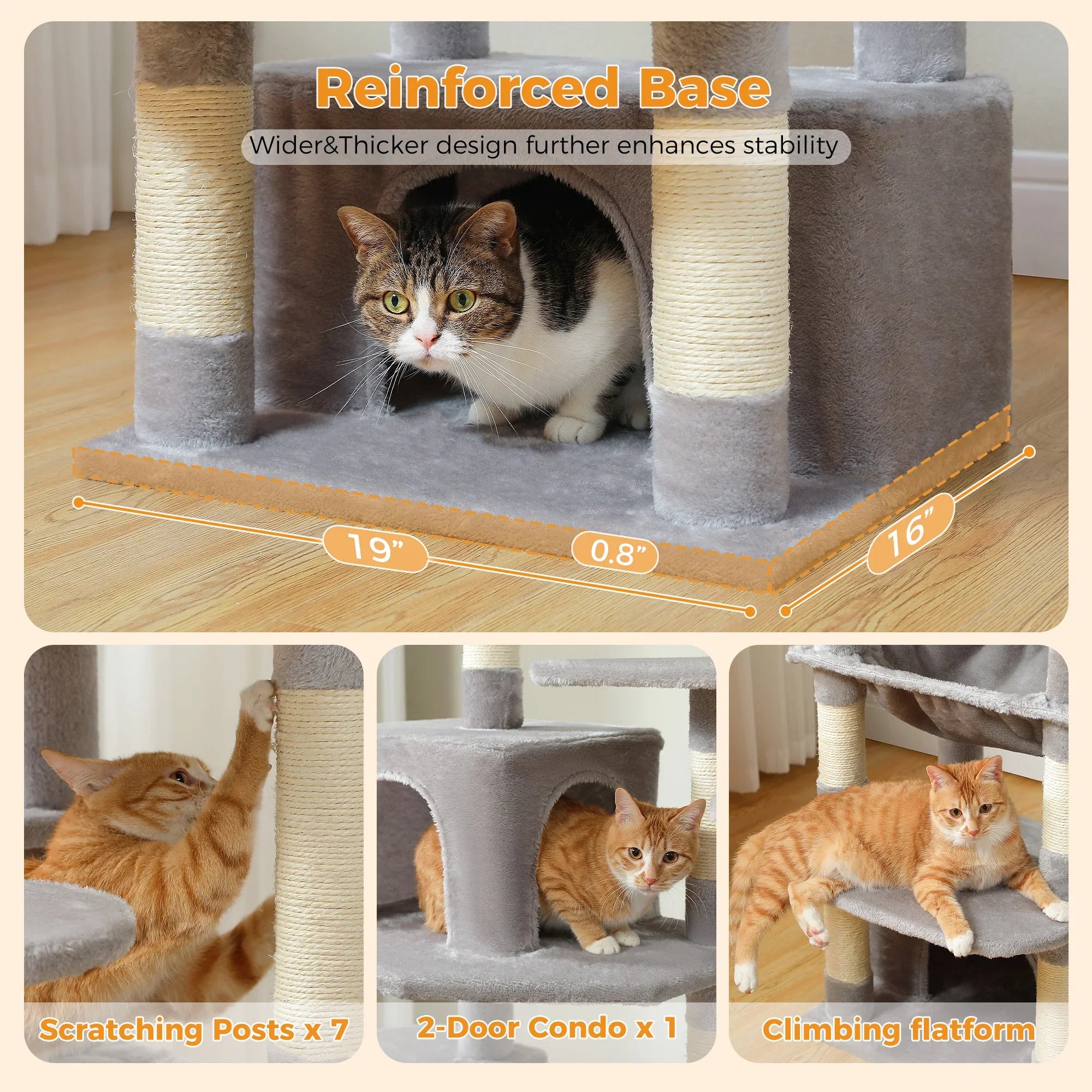 PAWZ Road 72" Large Cat Tree Tower with Hammock and Condo