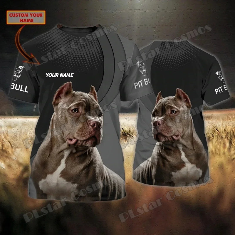 Personalized With Name Dog Pitbull 3D All Over Printed Men's T-Shirt Summer Casual Unisex Tee shirt Gift For Dog Lovers TTD22