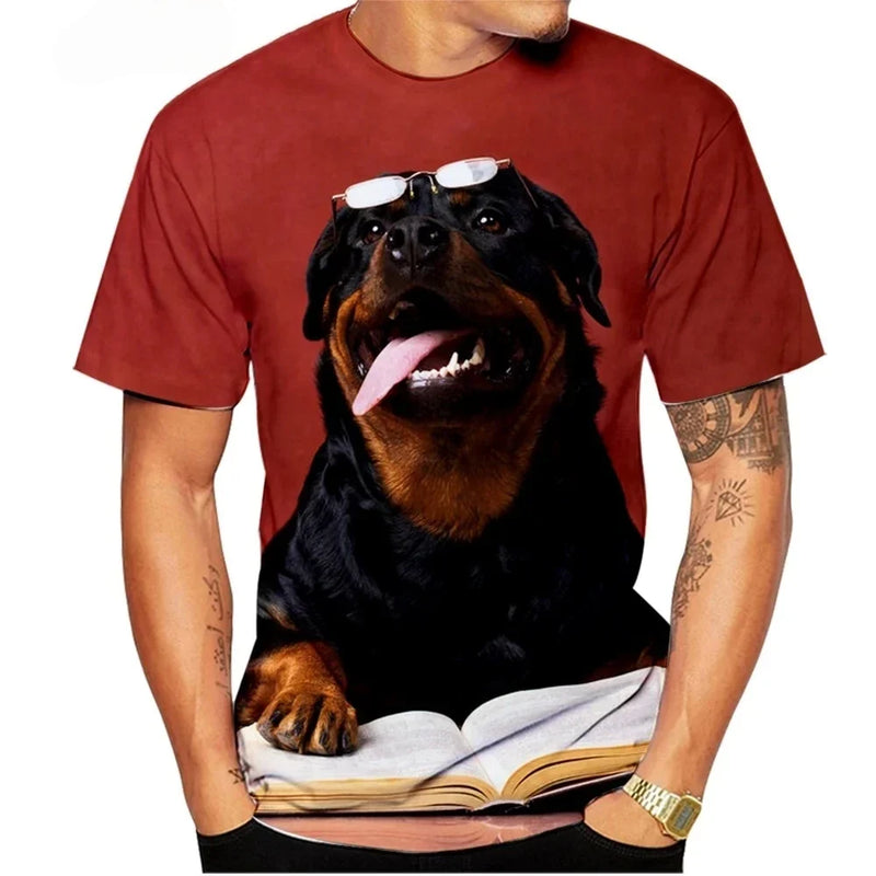 Cute Pet Dog Summer Men's T-Shirt 3D Rottweiler Fashion Print Short Sleeve Outdoor Casual Tee Loose Comfortable Men's Clothing