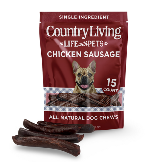 Country Living 4”-5” Beef Flavored Chicken Sausage Dog Treats – 15 Count Bag – Soft & Chewy, High-Protein Training & Reward Treats – Grain-Free, No Artificial Flavors or Preservatives American Pet Supplies