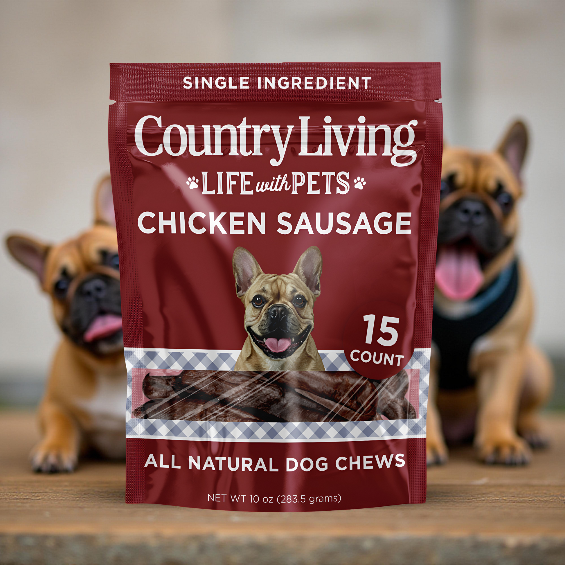 Country Living 4”-5” Beef Flavored Chicken Sausage Dog Treats – 15 Count Bag – Soft & Chewy, High-Protein Training & Reward Treats – Grain-Free, No Artificial Flavors or Preservatives American Pet Supplies