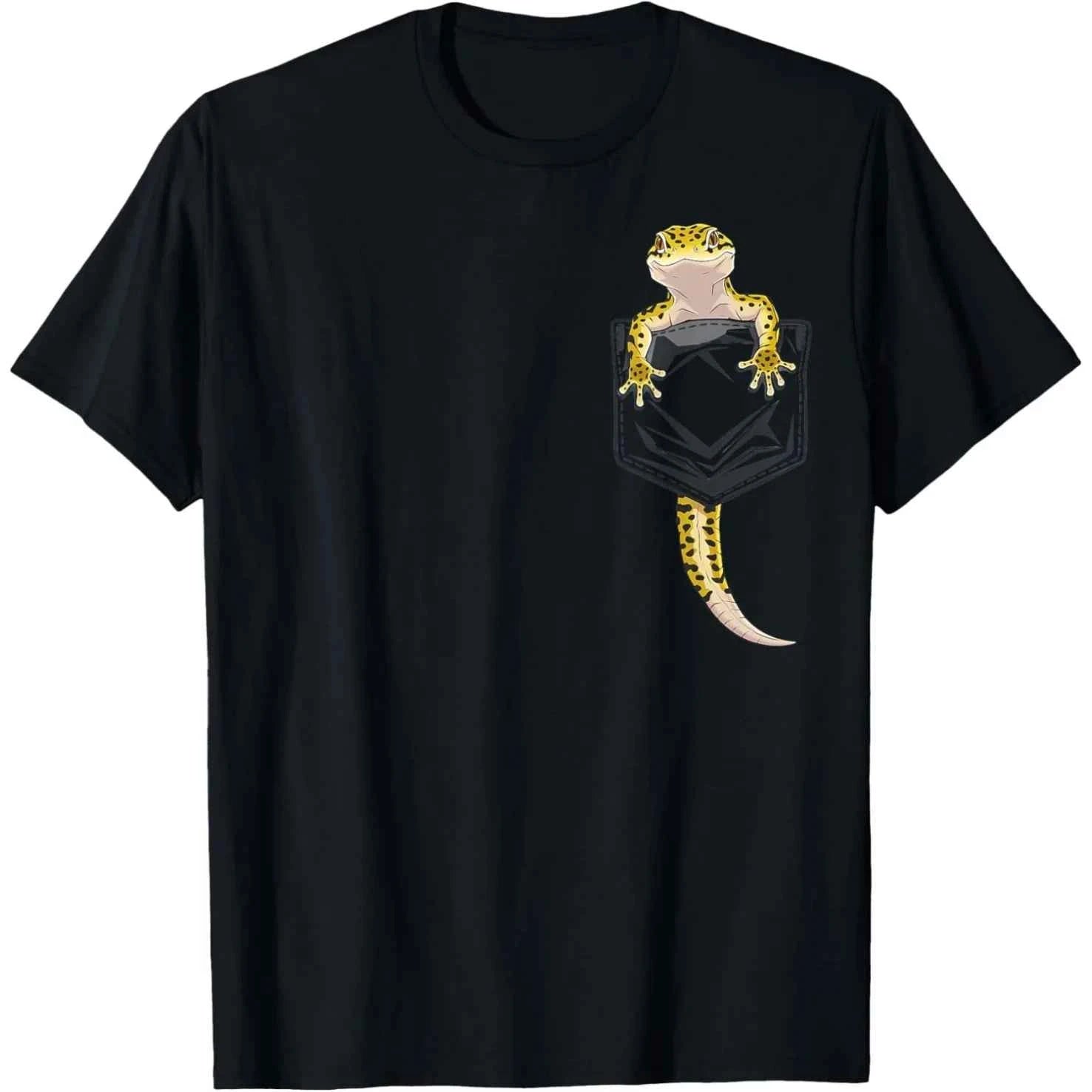 Cute Leopard Gecko Pocket T Shirts Men Women Christmas Gift Streetwear Tee Shirt Short Sleeve Unisex Loose Clothing