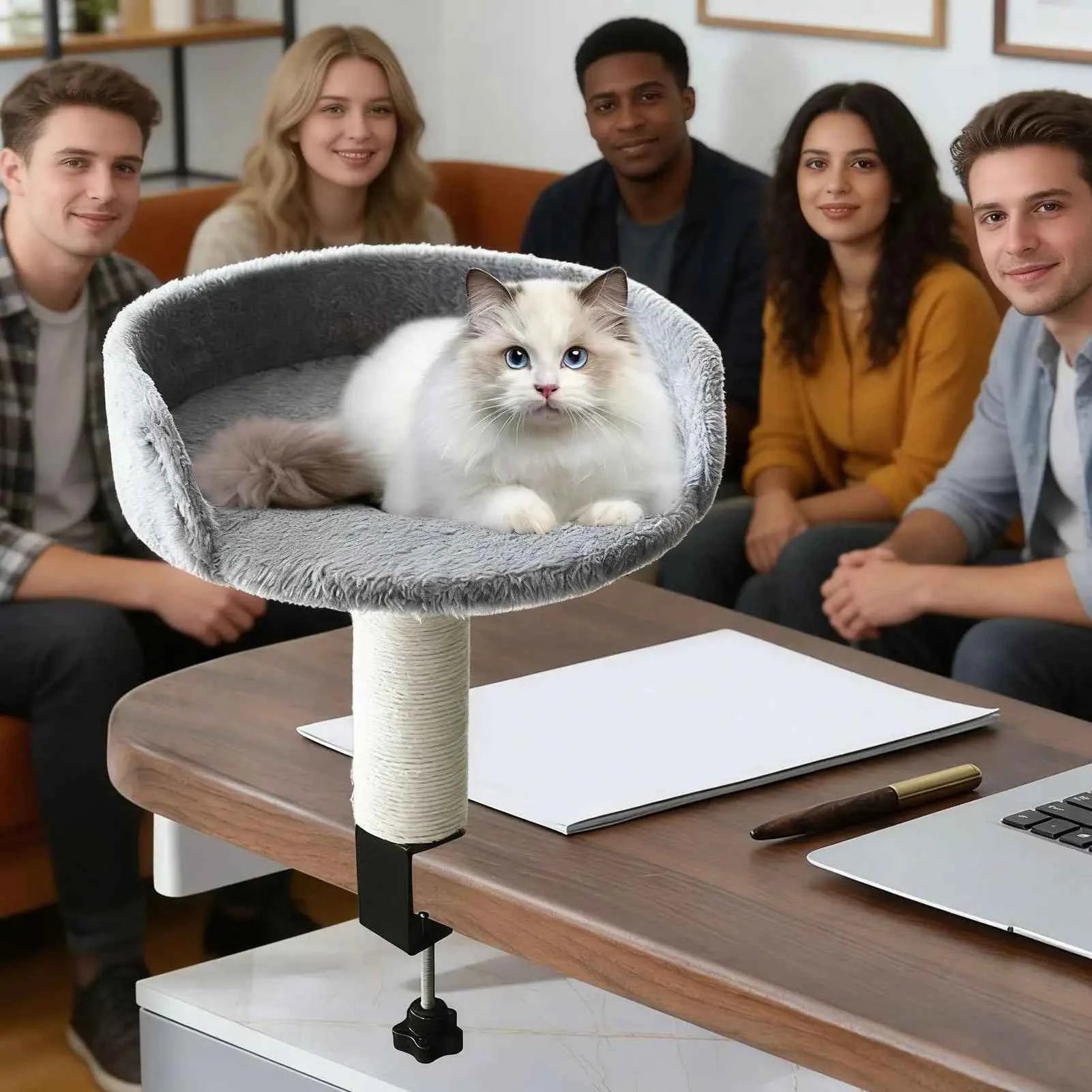 Cat Desk Perch Adjustable Desktop Floating Cat Bed Rotation Desk Clamp Kitten Bed Space-Saving Cat Hammock Perch For Table