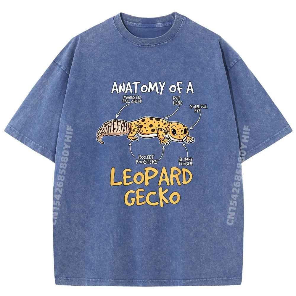 Kids Leopard Gecko Gift Anatomy of A Leopard Gecko Grey Shirt Graphic Tee Unisex Short Sleeve Tee Tshirts Washed