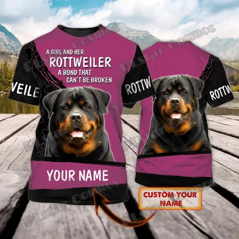 Personalized Name Rottweiler Never Walk Alone 3D Printed Men's T-Shirt Summer Casual Unisex Tee shirt Gift For Dog Lovers TTD21