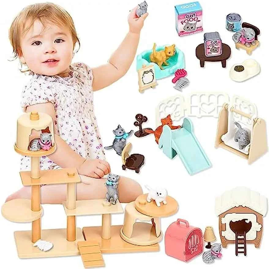 Children's Cat Toys Pretend Toys Cat Character Toy Set Children's Toys Interactive Cat Role Playing Realistic Cat Care Center