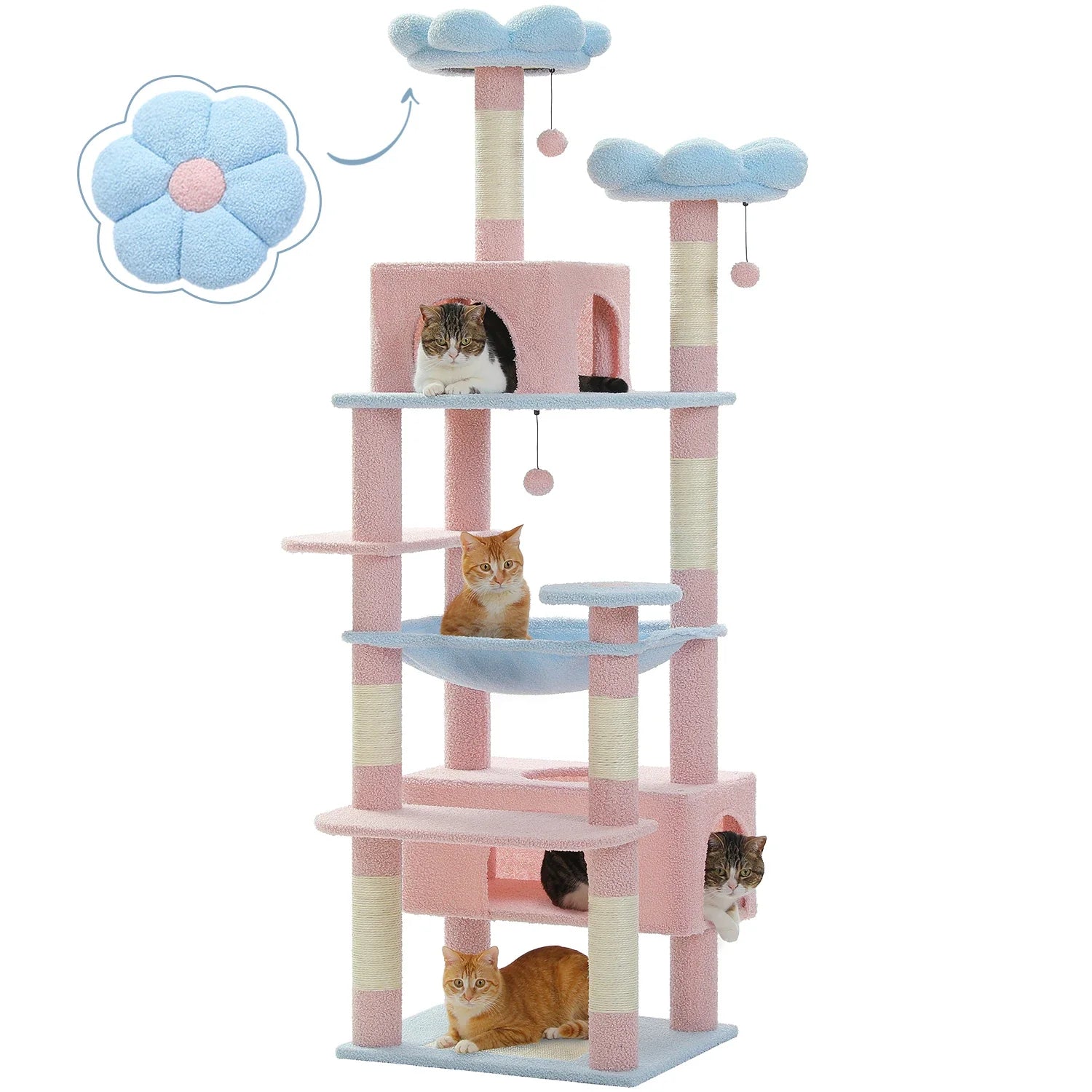 Pequlti 72" Multi-Level Cat Tree Tower with Condo & Hammock