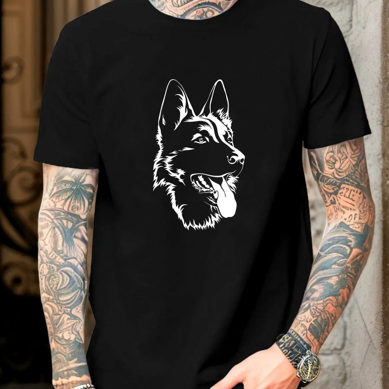 2026 Men's German Shepherd Print 100% Pure Cotton Round Neck T-shirt Casual Summer Outdoor Soft Breathable Short Sleeved Shirt