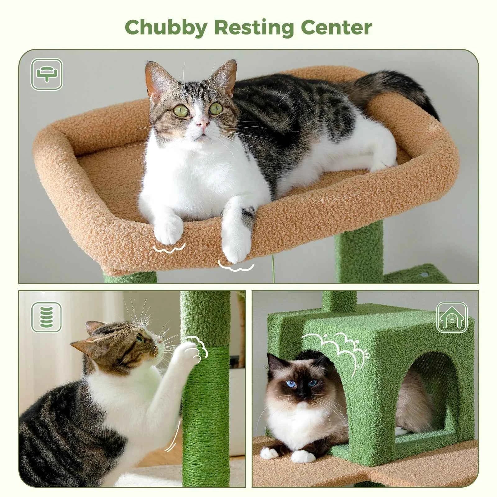 PAWZ Road Cactus Cat Tree Tower for Large Cats - Green 56"