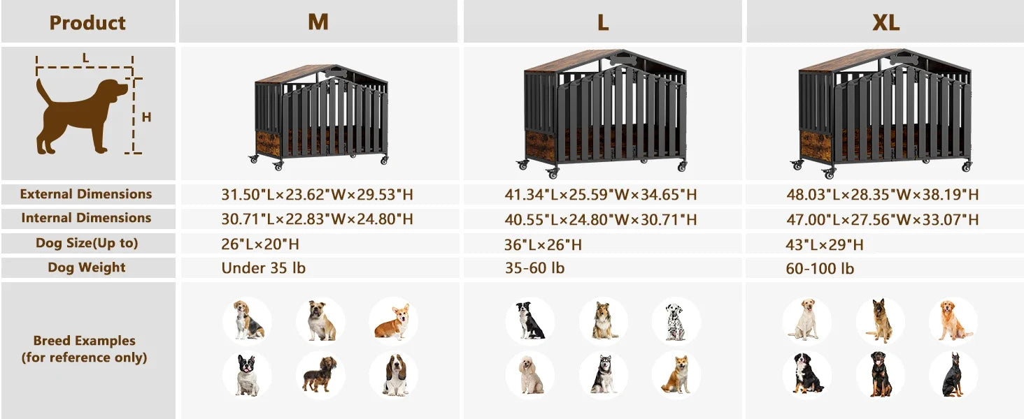 Heavy Duty Dog Crate Furniture with Wheels for Large Dogs
