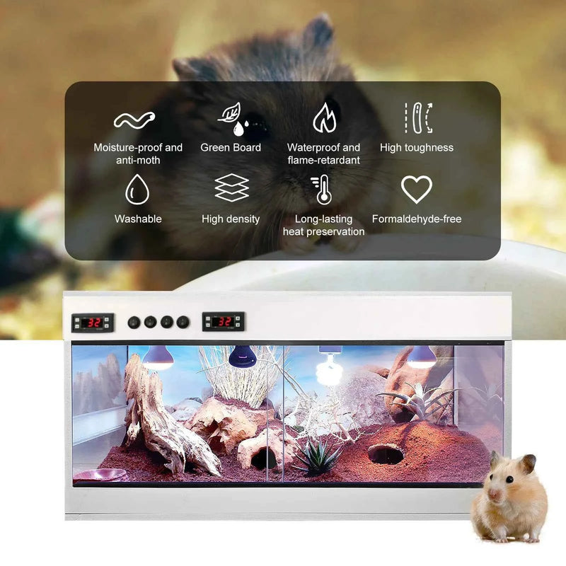 Reptile Enclosure, Reptile Cage Lizard Terrarium, Tempered Glass Reptile Habitat, Breeding Box, Dual Temperature Control