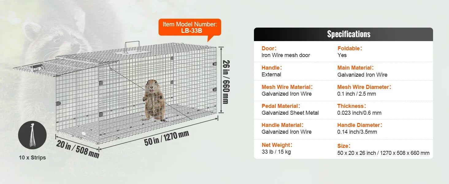 SucceBuy Live Animal Cage Trap - 24x8x8" Folding Humane Trap