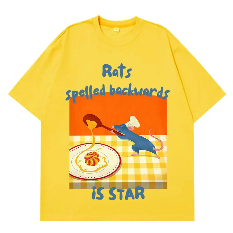 Rats Spelled Backwards Is Star Funny Rat Cooking Meme Tees Men Women Summer Cotton T-shirts Short-sleeved Loose Hip-hop T-shirts