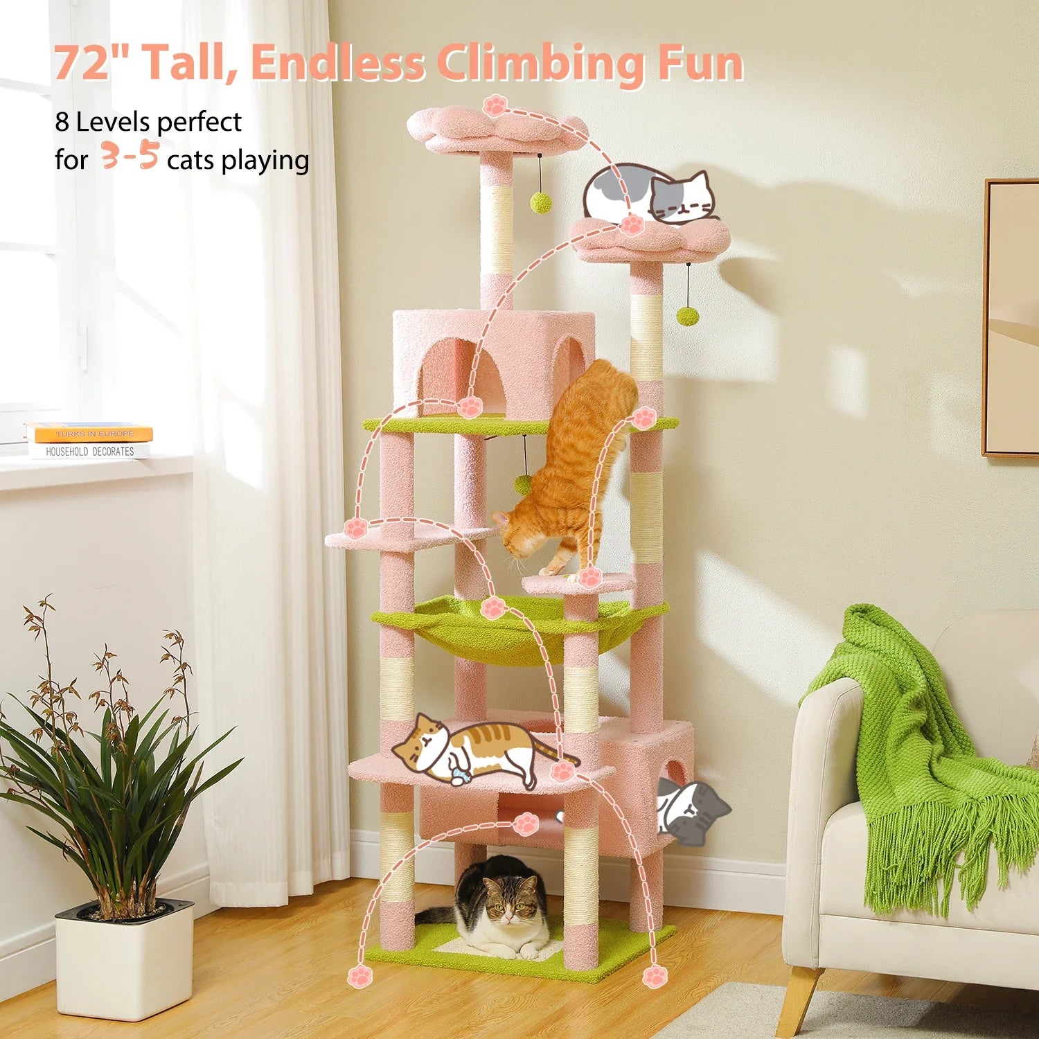Pequlti 72" Multi-Level Cat Tree Tower with Condo & Hammock