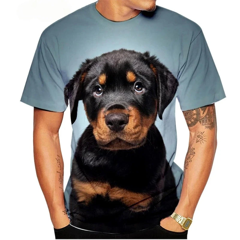 Cute Pet Dog Summer Men's T-Shirt 3D Rottweiler Fashion Print Short Sleeve Outdoor Casual Tee Loose Comfortable Men's Clothing