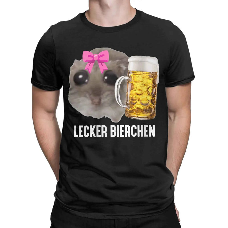 Delicious Beers Sad Hamster Meme Men's T Shirt Lecker Bierchen Vintage Tees Short Sleeve O Neck T-Shirt Cotton Adult Clothing