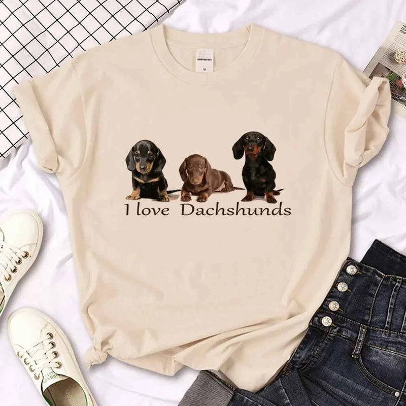 Dachshund t shirt women comic funny designer Tee girl streetwear comic clothes