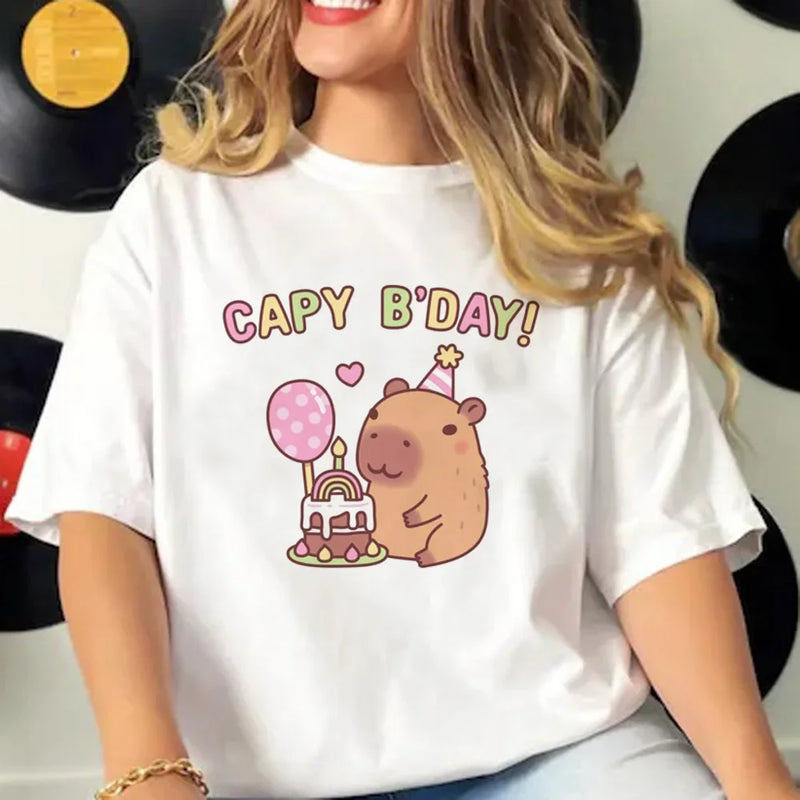 Capybara T-shirts Women Manga Graphic Tee Harajuku Top Female Japanese Manga Designer Clothing