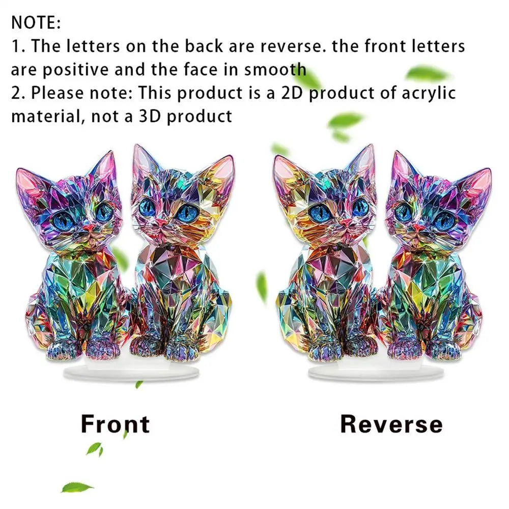 Colorful 2D Acrylic Cat Figurine - Modern Desktop Sculpture 9.8"