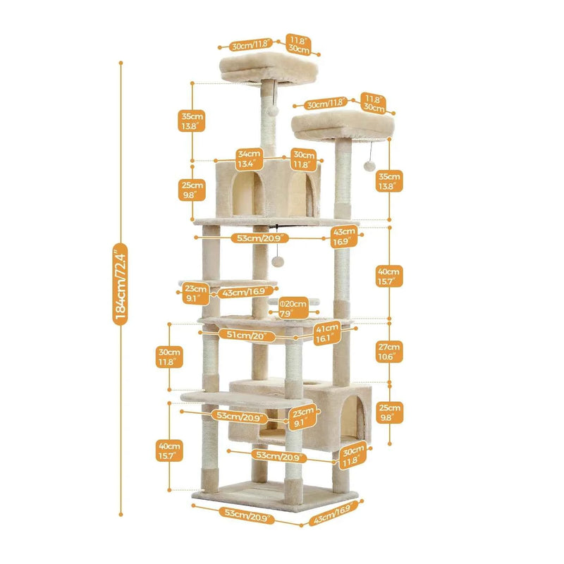 Pequlti 72" Multi-Level Cat Tree Tower with Condo & Hammock