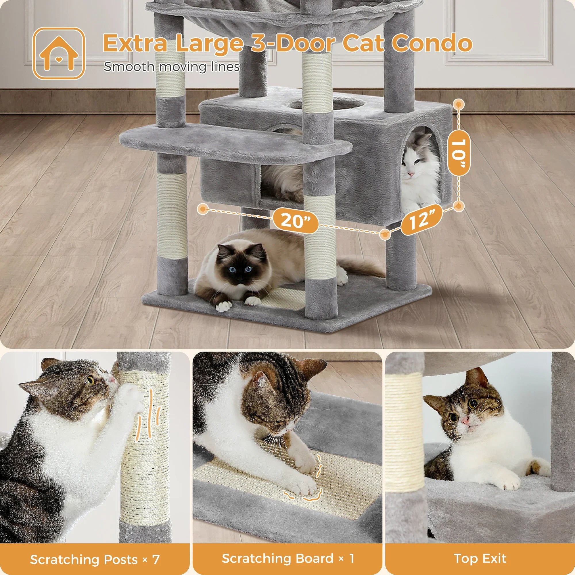 Pequlti 72" Multi-Level Cat Tree Tower with Condo & Hammock