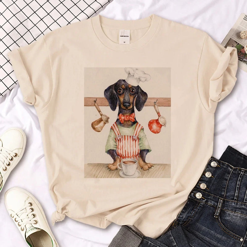 Dachshund t shirt women comic funny designer Tee girl streetwear comic clothes