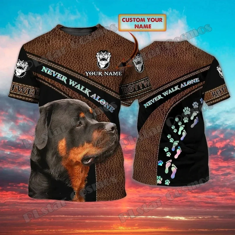 Personalized Name Rottweiler Never Walk Alone 3D Printed Men's T-Shirt Summer Casual Unisex Tee shirt Gift For Dog Lovers TTD21