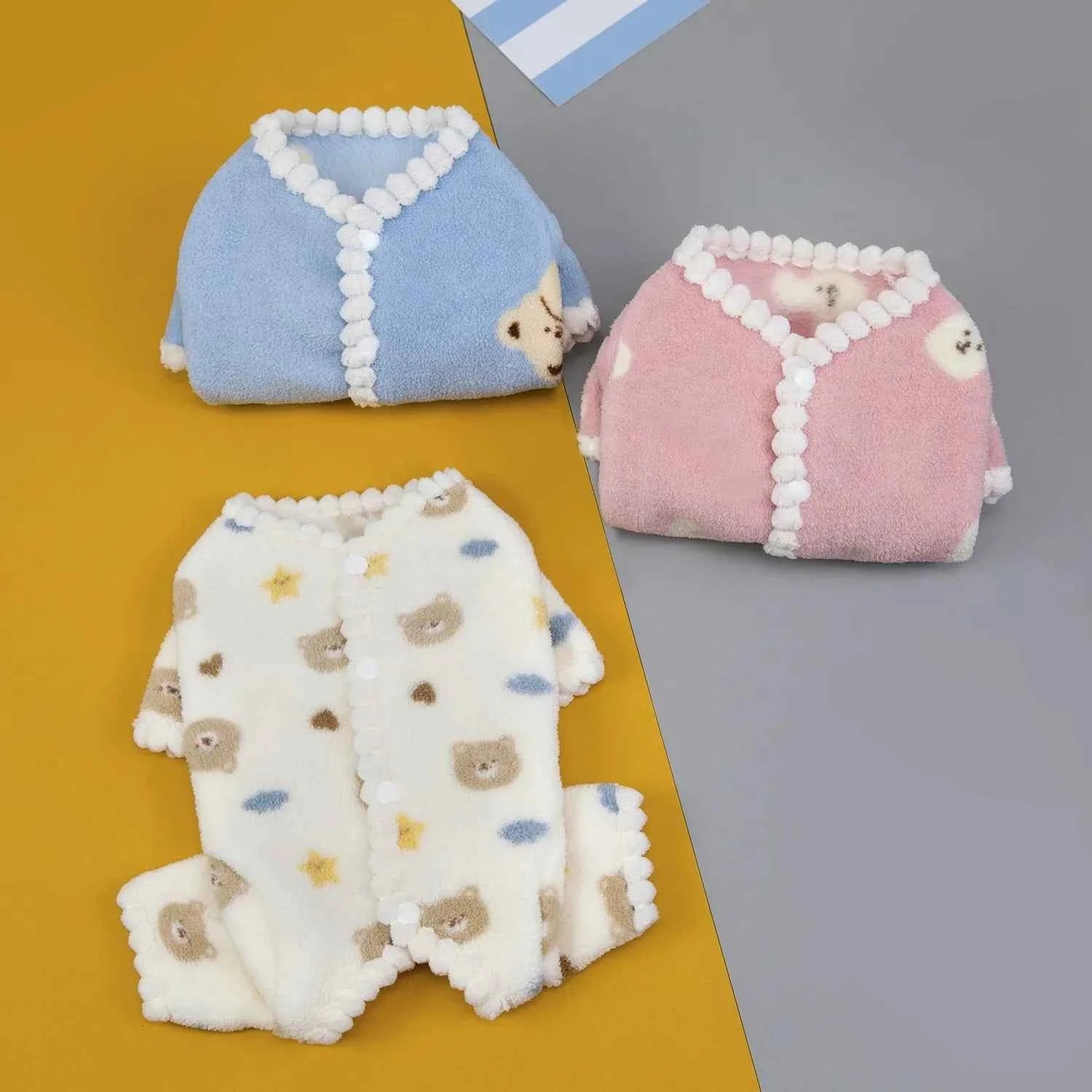 Teddy Backless Four-Legged Sweatshirt Pet Winter Warmth Pyjamas Small Dog Litter Bear Pattern Jumpsuits Clothes