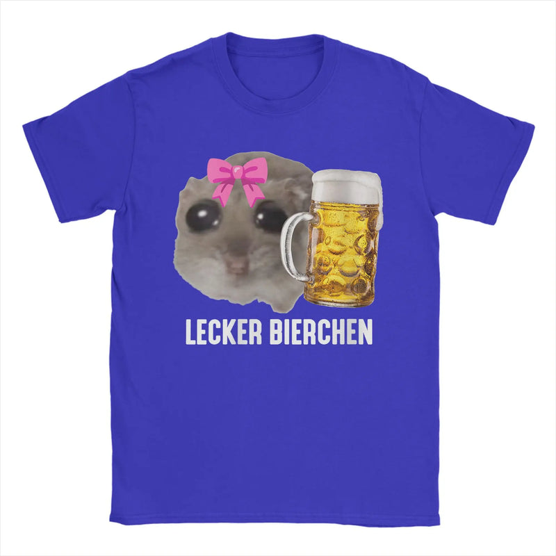 Delicious Beers Sad Hamster Meme Men's T Shirt Lecker Bierchen Vintage Tees Short Sleeve O Neck T-Shirt Cotton Adult Clothing