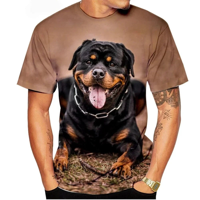 Cute Pet Dog Summer Men's T-Shirt 3D Rottweiler Fashion Print Short Sleeve Outdoor Casual Tee Loose Comfortable Men's Clothing