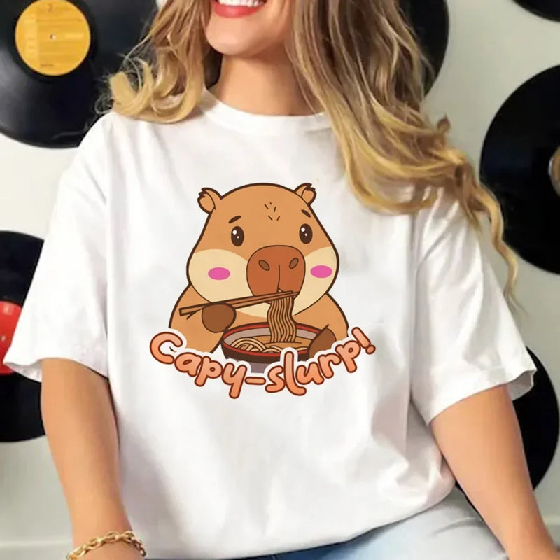 Capybara T-shirts Women Manga Graphic Tee Harajuku Top Female Japanese Manga Designer Clothing